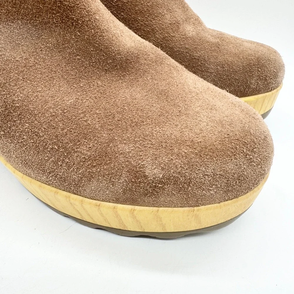 Dr. Scholl's Wild About Clog Comfort Booties Brown Suede Faux Wood Platform - 11